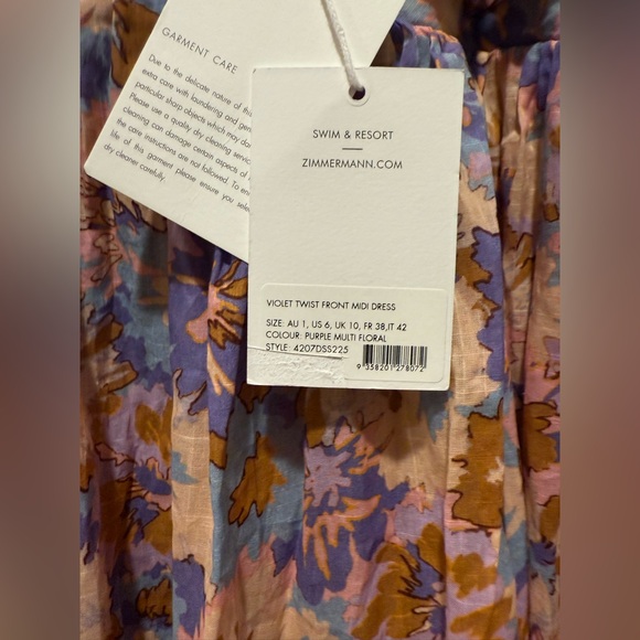 NWT Zimmerman Violet Twist Front Cotton-Voile Empire Waist Dress,size 1/size 6US - Picture 14 of 16